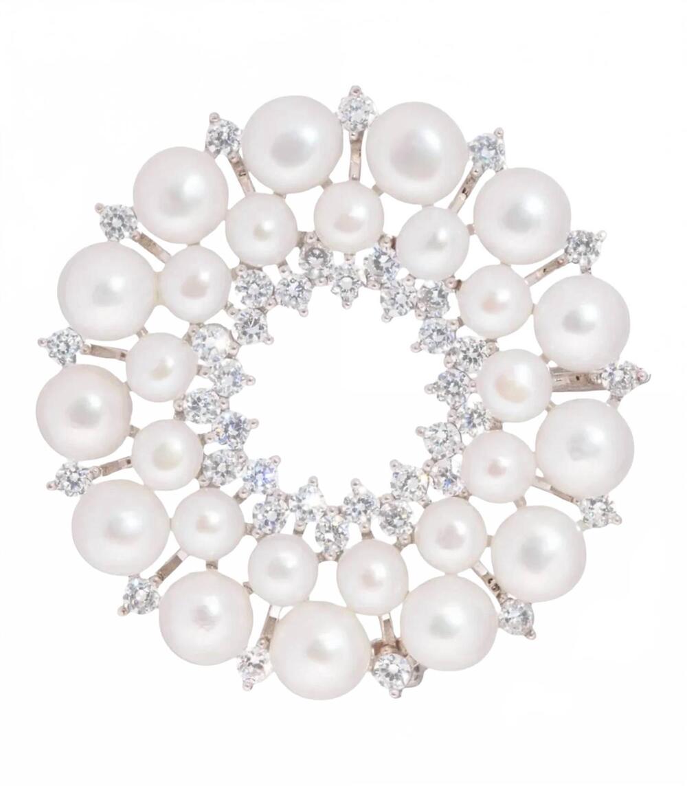NEW R.H. MACY & CO. FINE JEWELRY women's pearl & cubic zirconia convertible broo